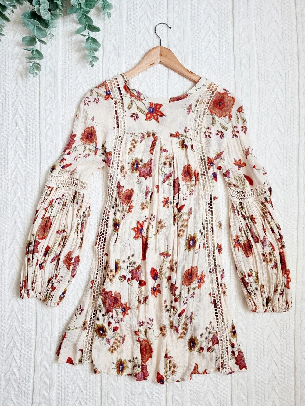 Free People Just The Two Of Us Top Tunic Dress Black Floral Botanical Mini XS